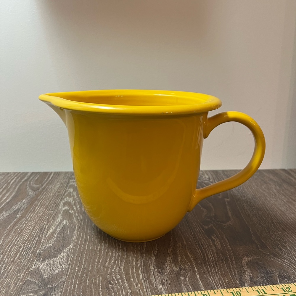 Buffalo China 7” tall pourer pitcher. Yellow lemon drop